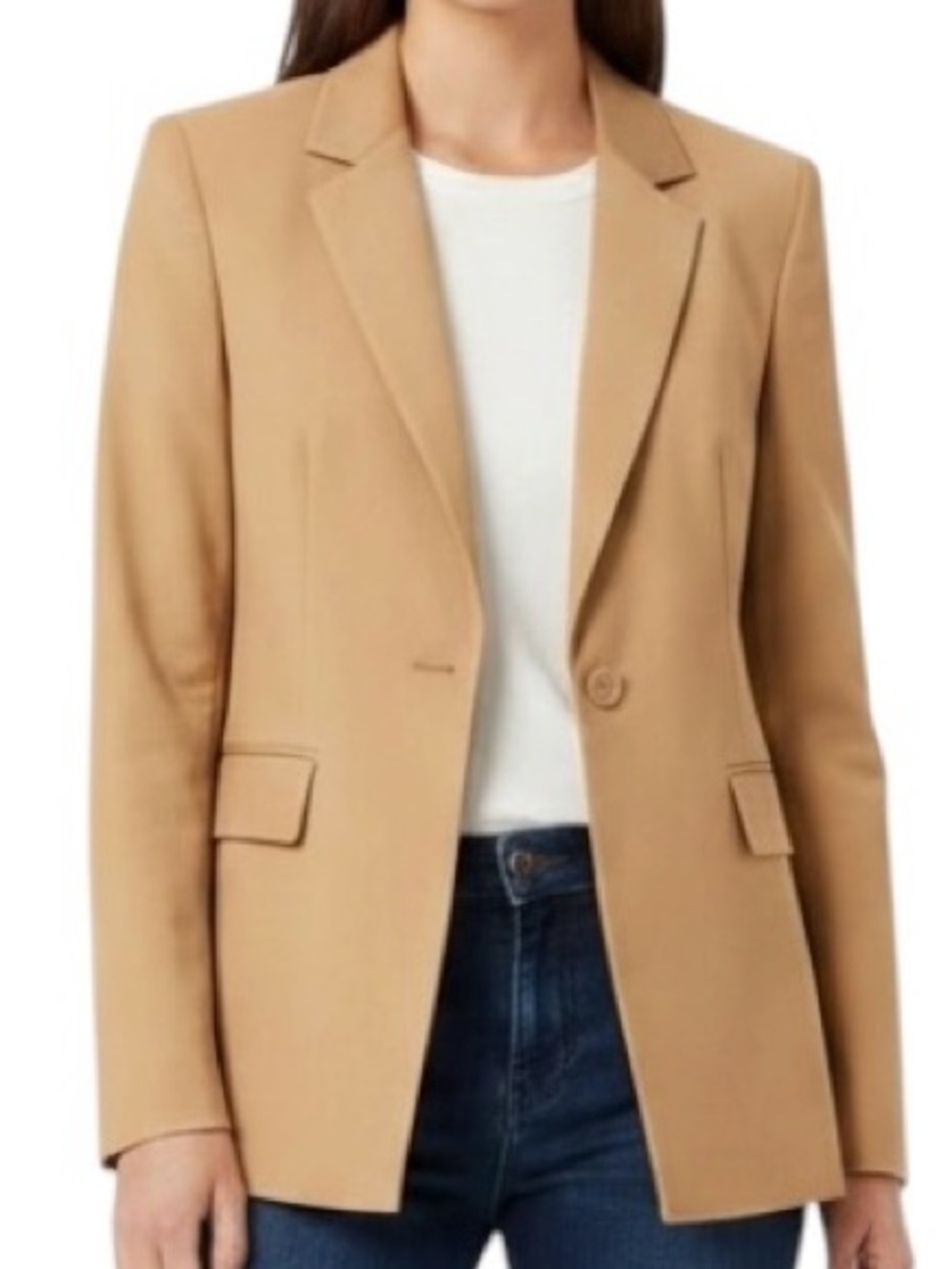 Naked Wardrobe Carmel Tan Power Shoulder Single-Button Blazer | NWOT